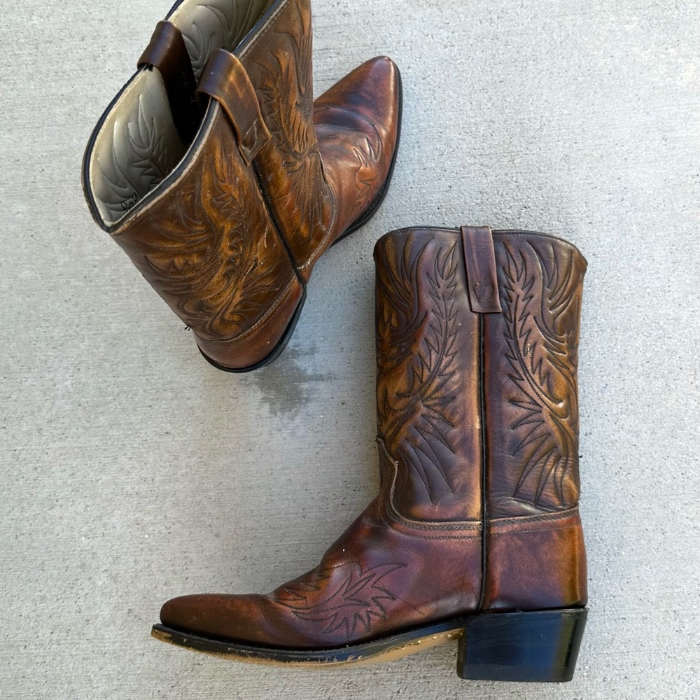 ACME! RARE VINTAGE COWBOY BOOTS SIZE MENS 9D~ EMBROIDERED WESTERN BOOTS IN BROWN